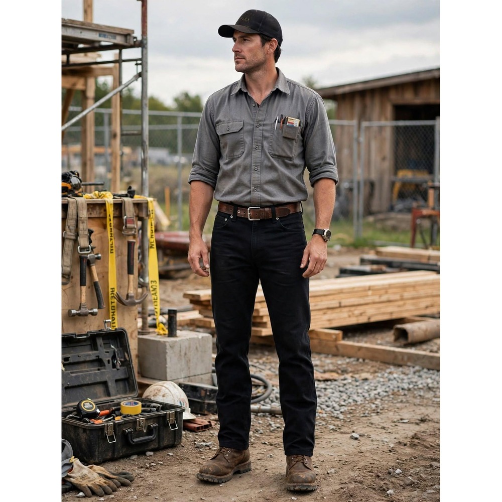 Duluth Mens 34x34 Flex Fire Hose Straight Cut Work Jeans Black Utility Pants